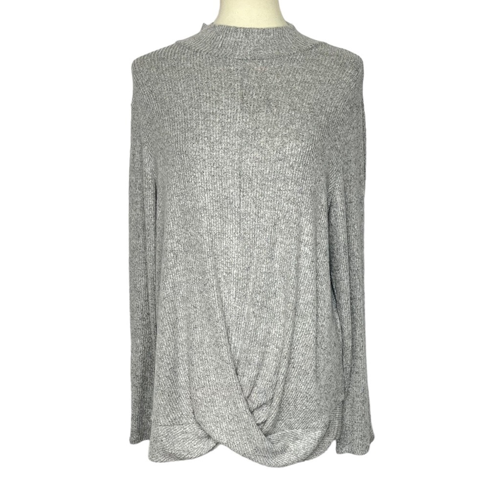 Nine West‎ Sweater Womens 2XL Heather Grey Mock Neck Cross Front Rayon Ribbed